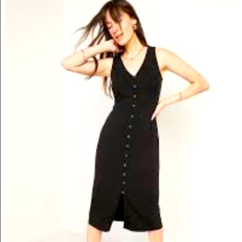 NWT black button front rib knit midi dress | old navy | xsmall